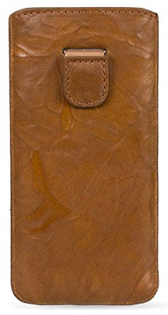 MediaDevil Google Nexus 5X (2015) Leather Case (Cognac with Brown stitching) - Artisanpouch Genuine European Leather Pouch Case with Pull-Tab