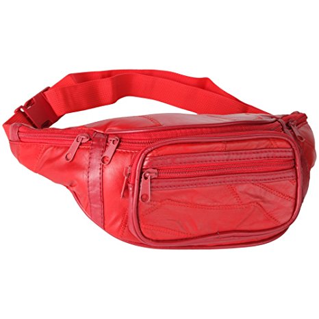 Home-X Genuine Leather Lambskin Waist Bag, Fanny Pack (Red)