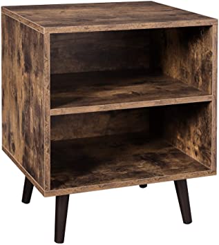 VASAGLE Nightstand, End Table with 2 Open Compartments and Pinewood Legs, Beside Table for Bedroom, 19.7 x 15.7 x 22.8 Inches, Rustic Brown ULET72BX