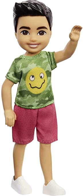 Barbie Chelsea Boy Doll (6-inch Brunette) Wearing Camo T-Shirt, Shorts and Sneakers, Gift for 3 to 7 Year Olds