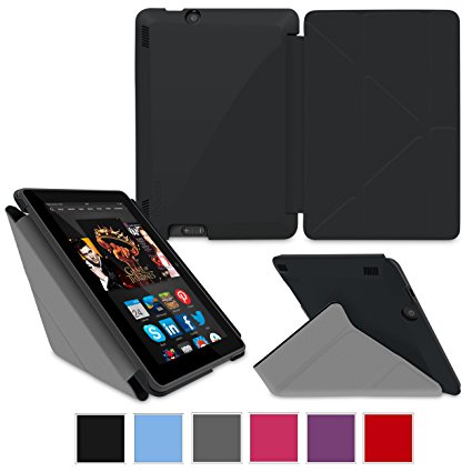 rooCASE Amazon Kindle Fire HDX 7 Case - (2014 Current Generation) Origami Slim Shell 7-Inch 7" Cover with Landscape, Portrait, Typing Stand - BLACK (With Auto Wake / Sleep Cover)