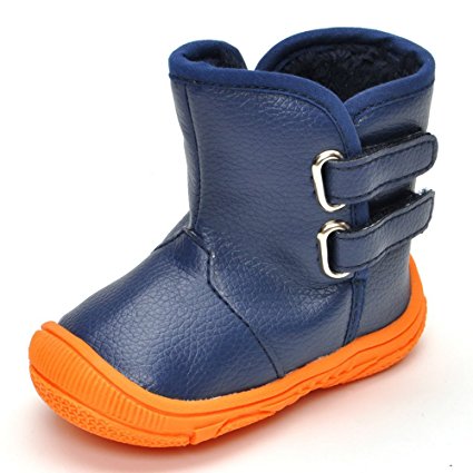 Estamico Toddler Boys' Rubber Sole PU Leather Winter Snow Boots Navy US 5