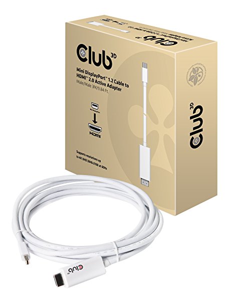 Club3D CAC-1173 Mini DisplayPort 1.2 Cable to HDMI 2.0 Active Adapter, White 3M/9.84'