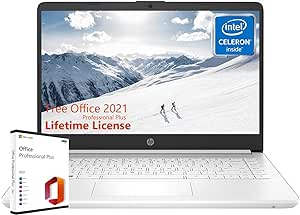 HP Thin Everyday Laptop Computer - with Microsoft Office Lifetime License, 16GB RAM, 320GB Storage(64G eMMC 256G SD Card), Intel Quad-Core CPU, 14" Anti-Glare HD Display, Webcam, Win 11 S Mode