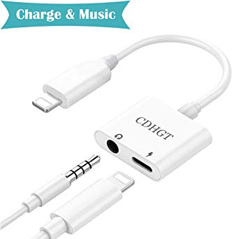 Headphone Adapter for iPhone Adapter 3.5mm Jack Dongle Splitter Earphone Connector Convertor 2 in 1 Accessories Cable Charge& Audio Compatible for iPhone X 8/8Plus 7/7Plus Support iOS11 or Later-White