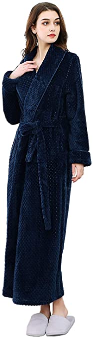Artfasion Womens Long Robe Comfy Warm Soft Spa Plush Bathrobe Sleepwear for Ladies