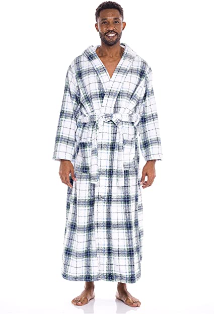 Alexander Del Rossa Men's Warm Fleece Robe with Hood, Big and Tall Contrast Bathrobe