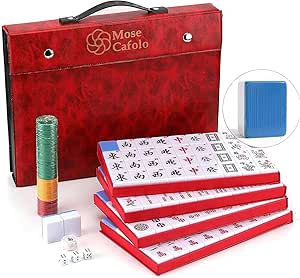 Mose Cafolo Professional Chinese Mahjong Game Set 146 Numbered Large Size Tiles with Carrying Travel Case, Complete Mahjong Tiles Set (Majiang, Mah-Jongg, Ma Jong)