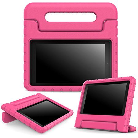 MoKo Case for Fire 7 2015 - Kids Shock Proof Convertible Handle Light Weight Super Protective Stand Cover for Amazon Fire Tablet (7 inch Display - 5th Generation, 2015 Release Only), MAGENTA