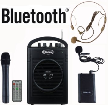 Hisonic HS210 40 Watts Rechargeable and Portable PA System with Built-in VHF Wireless Microphones MP3 PlayerRecorder and FM Radio Remote Control Included and Bluetooth to stream music from your cellphones and pads Color Black