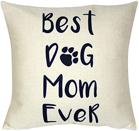 DECOPOW Gift to Mom Throw Pillow Cover, Decorative Throw Pillow Case Square 18 X18 Inches (Best Dog Mom)