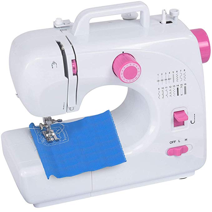 Costway Sewing Machine Portable Multifunctional Sewing Machine with 16 Built-in Stitch Adjustable 2-Speed Automatic Thread Rewind Sewing Machine with Light and Bonus Accessories