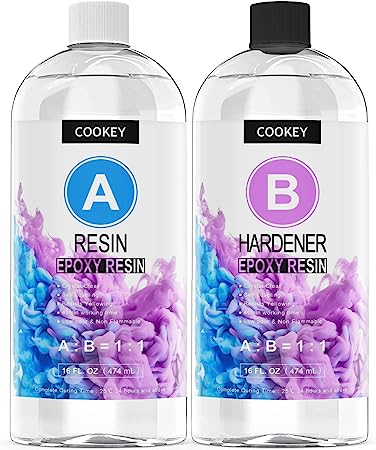 COOKEY Epoxy Resin, 32OZ Resin Kit, Clear Epoxy Resin No Yellowing and Bubble Self Leveling Easy Mix 1:1 Casting & Coating for Art Resin Casting Resin DIY Jewelry Making River Table Tops Craft