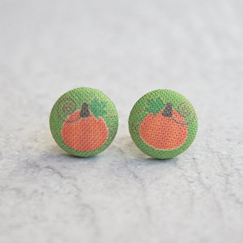 Fall Pumpkin Fabric Button Earrings