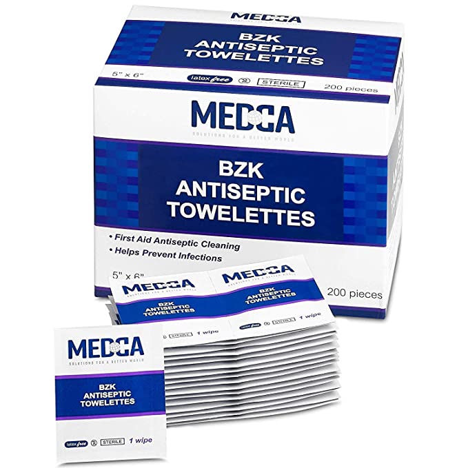 Hand Wipes – (Pack of 300) Benzalkonium Chloride Swabs Individual BZK Single-Use Packets by MEDca