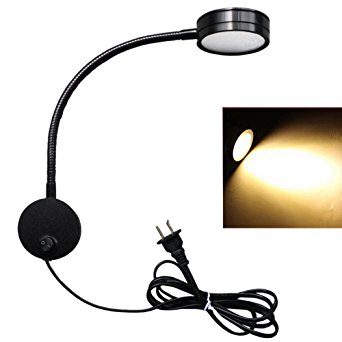Flexible LED Wall Lamp, 5W Gooseneck Wall Mount Sconce Reading Light with Switch and Plug in Cord for Indoor, Bedroom, Living Room or Kids Room by MILAPEAK (Black,Warm White)