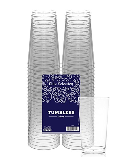 Elite Selection 14 Oz. Pack Of 100 Clear Hard Disposable Party Plastic Tumblers/Cups
