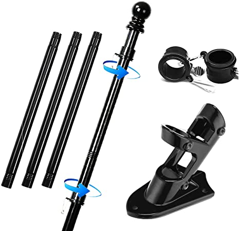 Harrms Flag Pole with Bracket,6 FT Heavy Duty Steel Black Pole Kit for House Suitable for 2x3, 3x5, 4x6 American Flag Use for Backyard Garden Yard Truck Decoration