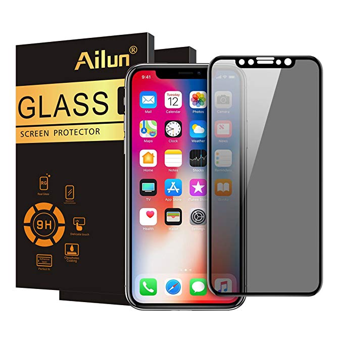 Ailun Privacy Screen Protector for iPhone X,Anti-Spy,Anti-Glare,2.5D Edge Tempered Glass for iPhone X,Anti-Scratch,Fullcoverage