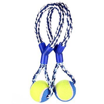 Set of 2 Dog Chew Rope Ball, Aigou® Safe Pets Dog Toy, Durable Blue & White Cotton Knot Rope with Blue & Yellow Rubber Chew Ball, Teething Toy for Medium and Small Dogs