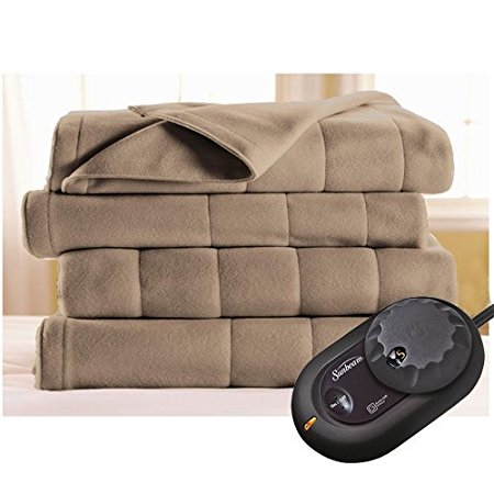 Sunbeam Heated Electric Blanket Royal Dreams Quilted Fleece Full Mushroom