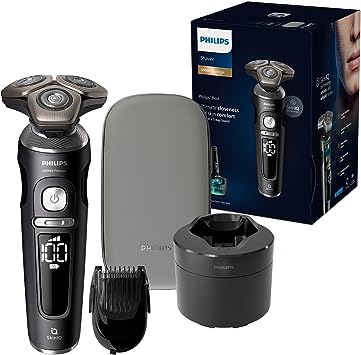 Philips Shaver S9000 Prestige Wet & Dry Electric Shaver with SkinIQ Technology, Beard Styler and Cleaning Pod (Model SP9840/31)