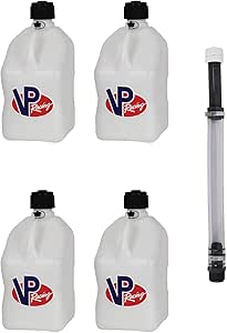 VP Racing Fuels 5.5 Gallon Motorsport Utility Container with 14 Inch Standard Hose Close Trimmed Cap and Neck for Tight Seal, White (4 Pack)