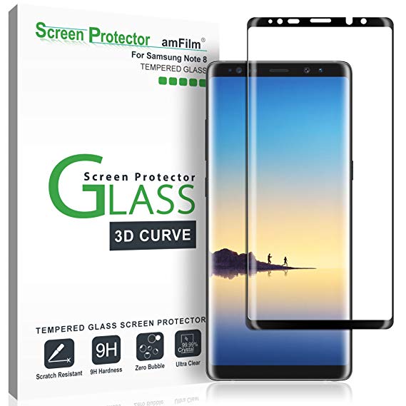 Galaxy Note 8 Screen Protector Glass, amFilm Full Cover (3D Curved) Tempered Glass Screen Protector Dot Matrix Samsung Galaxy Note 8 (1 Pack, Black)