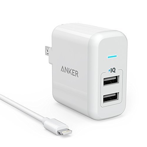 Anker 24W Dual USB Wall Charger PowerPort 2 with Foldable Plug  3ft Lightning-to-USB Cable for iPhone SE66s6 Plus iPad Air 2Promini 3 and More