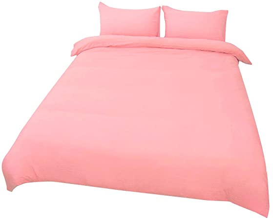 uxcell Modern Bedding Sets Wrinkled Washed Cotton Natural 3 Pieces Solid Duvet Cover Set, Includes 1 Duvet Cover 2 Pillow Shams Light Pink Full Size