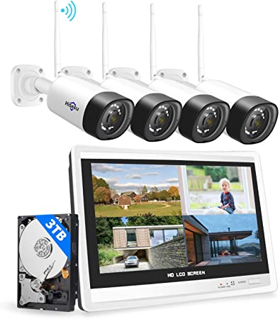 [3MP 3TB HDD]Hiseeu Wireless Security Camera System with 12"Monitor Wireless CCTV System 8CH NVR,4x3MP Outdoor WiFi IP Camera with Night Vision Remote View 2-Way Audio App&Email Alert,3TB HDD Included