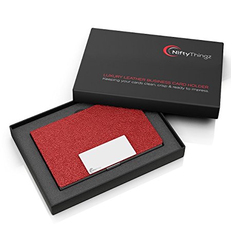 Business Card Holder and Gift Box.Designed for Men or Women,Leather and Stainless Steel Multi Card Case