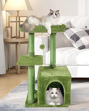 FISH&NAP Cute Cat Tree Kitten Cat Tower for Indoor Cat Condo Sisal Scratching Posts with Jump Platform Cat Furniture Activity Center Play House Green