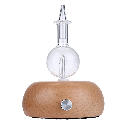 Pawaca Nebulizing Pure Essential Oil Aromatherapy Diffuser, Ultrasonic Aroma Scent Nebulizer with Auto Shut Off/ 7-Colors LED Light, Perfect for Spa/ Home/ Office (Glass Reservoir  Light Wood Base)