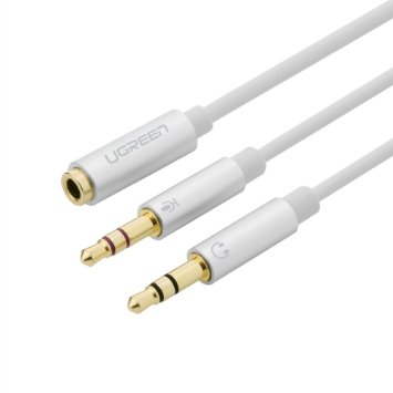 Ugreen Gold Plated 3.5mm Female to 2 Male Headphone Mic Audio Y Splitter Cable with Separate Headphone / Microphone Plugs, Aluminum Case