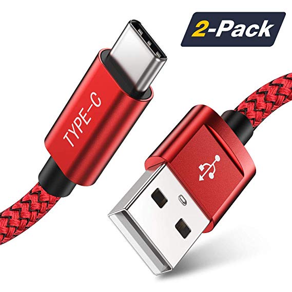 ALCLAP USB Type C Cable, [2-Pack/6.6ft] USB C to USB A Fast Charger Nylon Braided Sync Cord Compatible Samsung Galaxy S9 S8 Plus, Note 8/9, LG V20 G5, Pixel, Nexus 5X, Moto Z Z2, USB C Devices(Red)