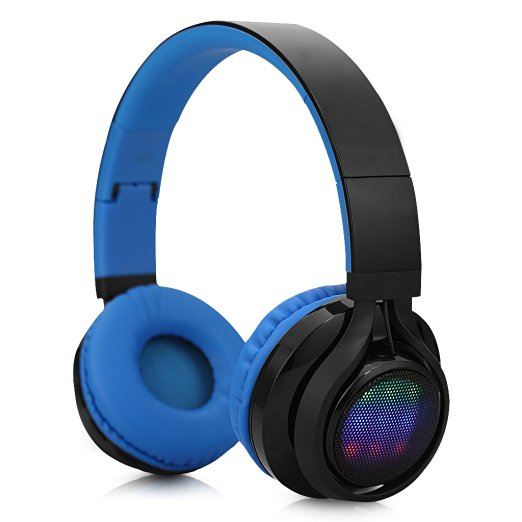 Excelvan Folding 3.0 Wireless Bluetooth Great Heavy Bass,FM Radio/ TF Card LED Stereo Headphones with Soft Ear Pads