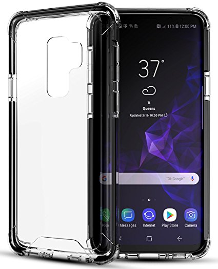 powerman Samsung Galaxy S9 Plus Case, [Crystal Clear] Slim Fit Hard Back Hybrid Shock Absorption Protective TPU Bumper Case for Galaxy S9 Plus - Crystal Transparent