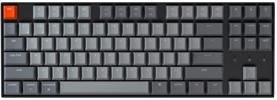 Keychron K8 Tenkeyless Wireless Mechanical Keyboard for Mac, White Backlight, Bluetooth, Multitasking, with Gateron Red Switches, Type-C Wired Gaming Keyboard for Windows, Plastic Frame