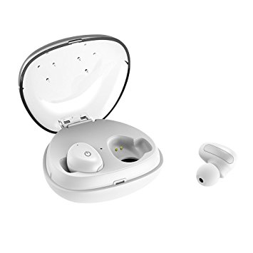 Wireless Earbuds, ALWUP True Wireless Bluetooth 4.2 Mini Headphones Twins aptX Stereo Headsets Sweatproof Sports Earphones with Mic and Charging Case for iPhone Samsung iPad Android (White)