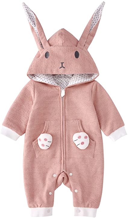 pureborn Baby Coverall Hooded Jumpsuit Cute Animal for Spring and Fall Long Sleeve Outfit 0-24 Months