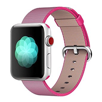 Tentan Woven Nylon Strap Replacement Nylon Band for Apple Watch Band Series 3 Series 2 Series 1 All Versions (38mm Pink)