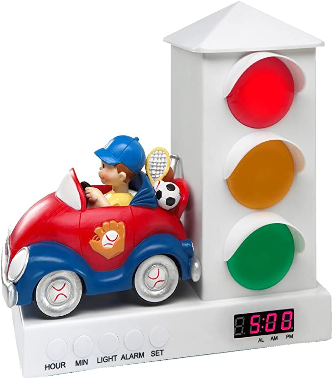 Stoplight Sleep Enhancing Alarm Clock for Kids, Red and Blue Sports Car