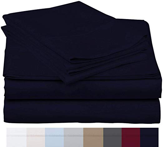 Carressa Linen 100% Cotton 600 Thread Count Sheet Set (Full, Navy Blue)