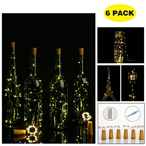 Wine Bottle Lights with Cork, LED Bottle Lights, LED Cork Lights, Copper Wire Bottle Lights, Bottle Cork String Lights for DIY, Party, Decor, Christmas, Halloween, Wedding, Warm White, 6 Pack