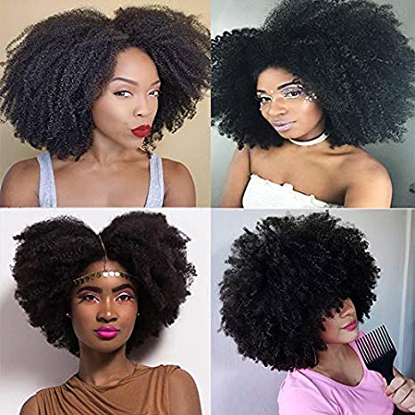 Saga Queen Brazilian Afro Kinky Curly Clip In Hair Extensions 9pcs 20clips 120g/pck Brazilian Virgin Human Hair Clip Ins (1 bundle 18inch, natural black)