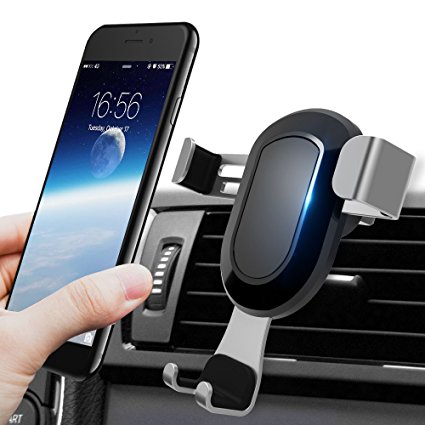 Cell Phone Holder for Car, BlueFit Car Phone Mount Air Vent, One Touch and Auto-Clamping for iPhone X 8/8s 7 Plus 6s Plus 6 SE Samsung Galaxy S8 Edge S7 S6 Note 8 5 and More Smartphone- Silver