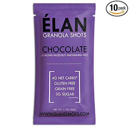 ELAN Dark Chocolate Macadamia Nut Granola Fat Bomb, Organic Vegan Keto Snack, Low Net Carb Breakfast Cereal Snack To Go (1.1 Ounce Packet, 10 Pack)