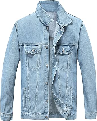 PRIJOUHE Mens Jean Jacket Casual Loose Fit Button Down Denim Trucker Jacket Coat With Multiple Colors