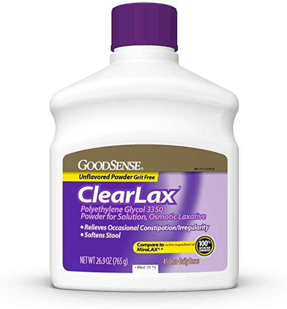 GoodSense ClearLax, Polyethylene Glycol 3350 Powder for Solution, Osmotic Laxative and Stool Softener for Constipation Relief, 26.9 Ounce